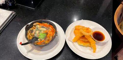 Shrimp tempura udon soup